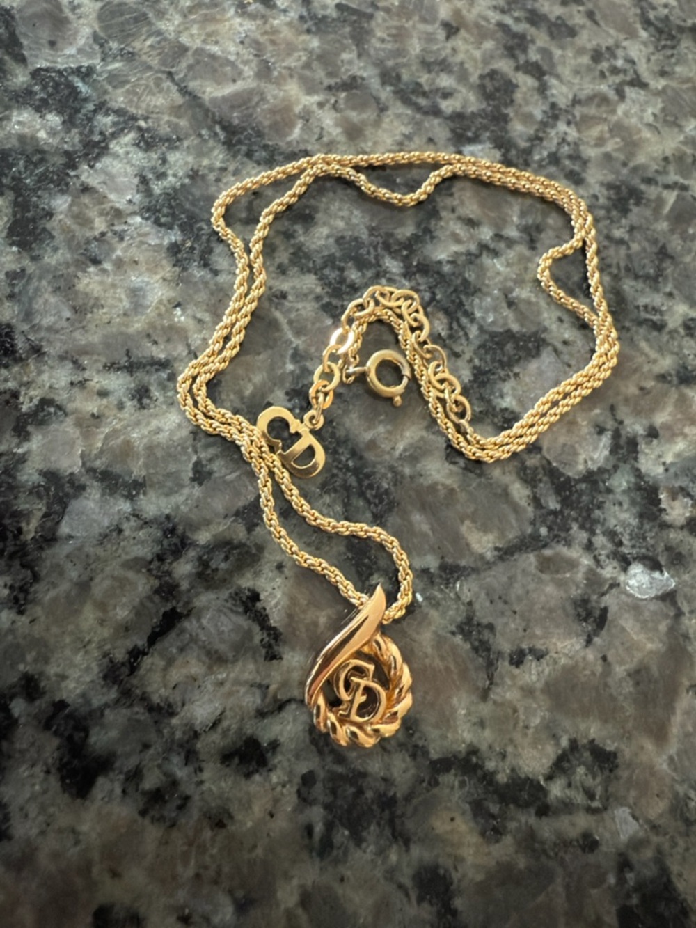 Dior Gold Flame Monogram Pendant Necklace